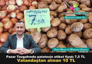 Pazar tezgahında patatesin etiket fiyatı 7,5 TL vatandaştan alınan ise 10 TL